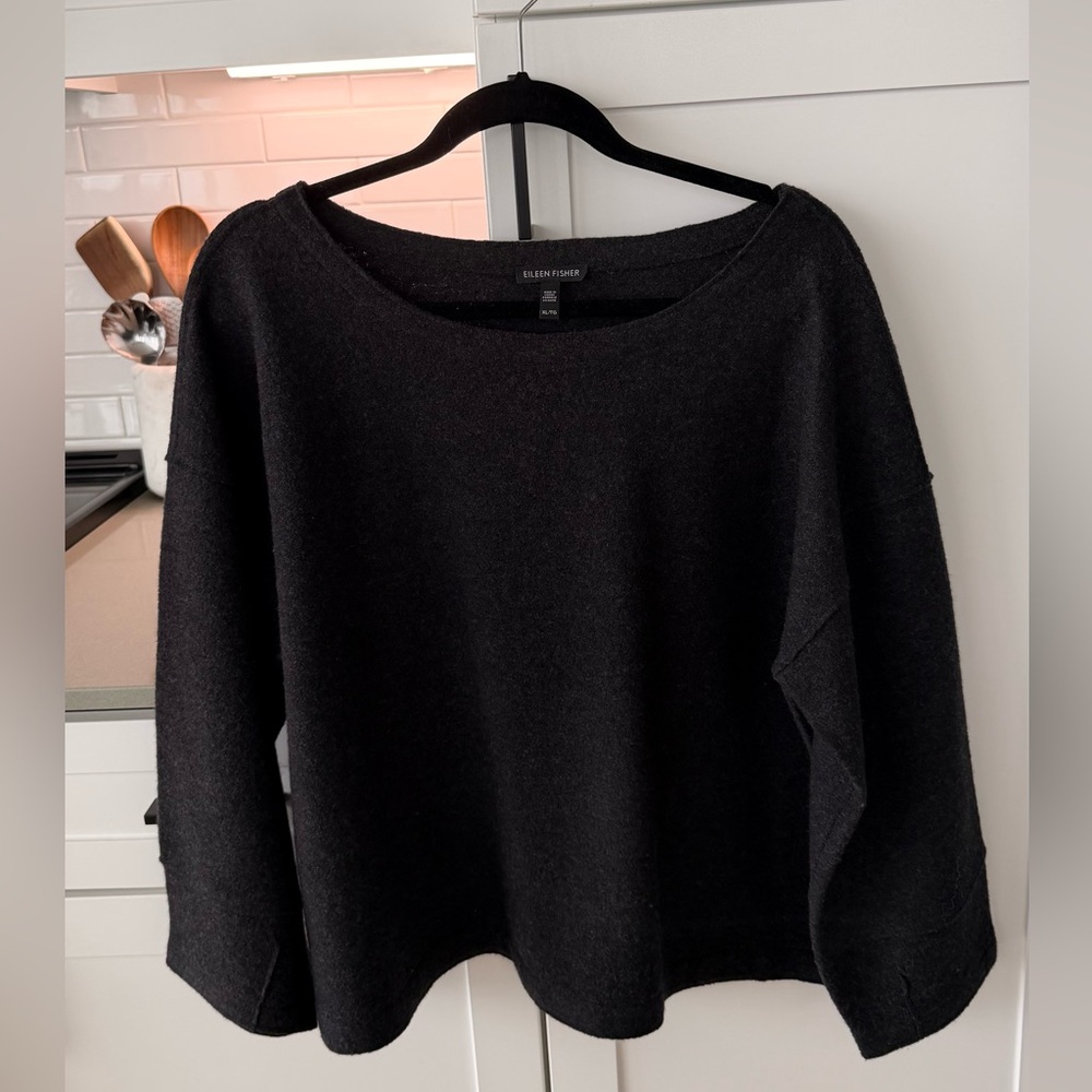 Eileen Fisher wool boxy sweater dark gray sz XL like new worn once & dry cleaned